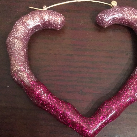 Pink and Red Twisted Hoop Earrings with Sparkle - Picture 5 of 8